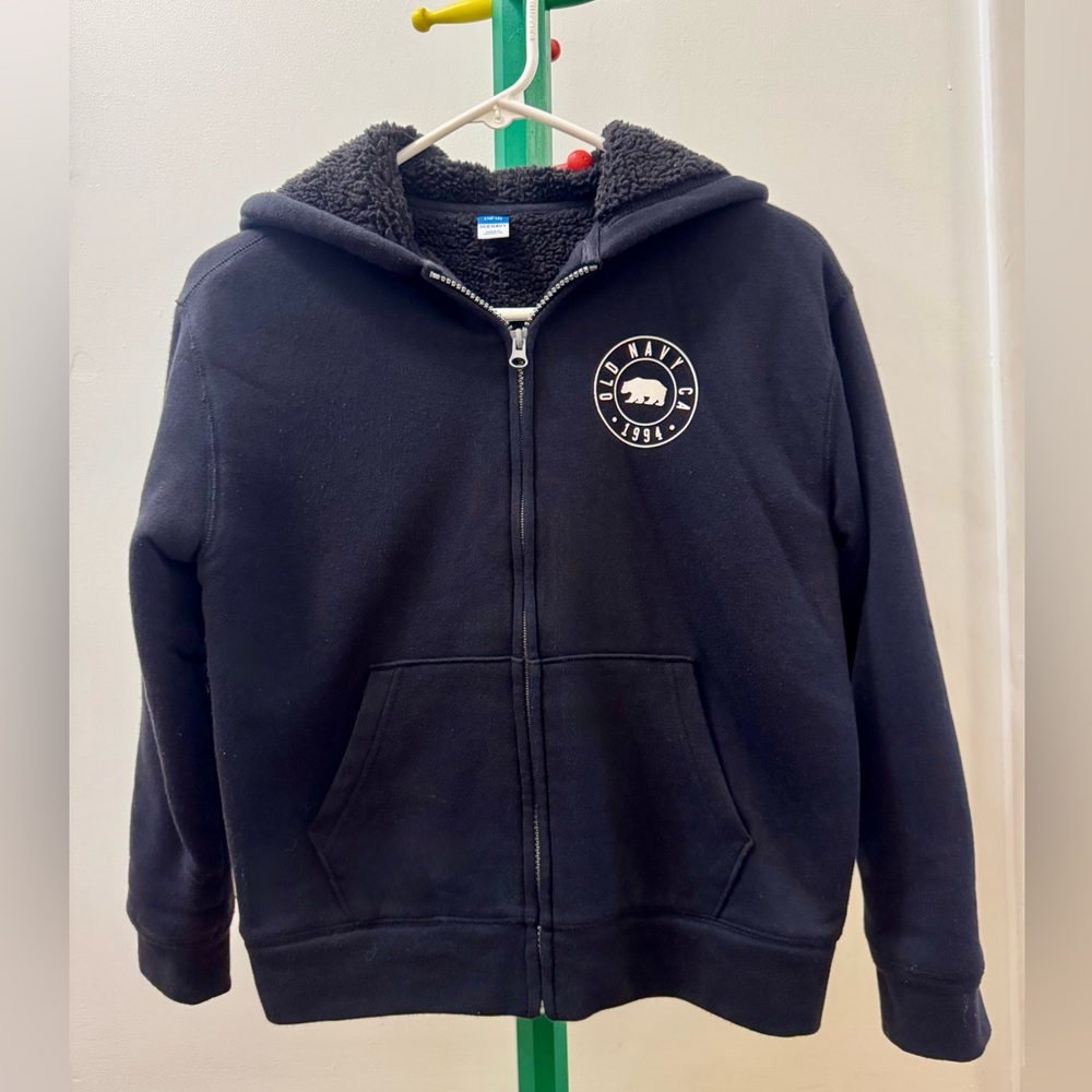 Old Navy Kids Cozy Fleece Sherpa Lined Zip Hoodie Black